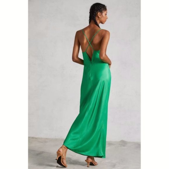 Anthropologie Cowl Neck Slip Maxi Dress Sz 8 Kelly Green - Picture 2 of 5